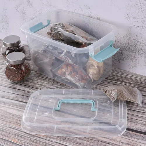 Vista 4 de Hespama Contenedor de almacenamiento de 6 cuartos de galón, caja de plástico con mango verde menta y pestillos, 6 paquetes Plastic