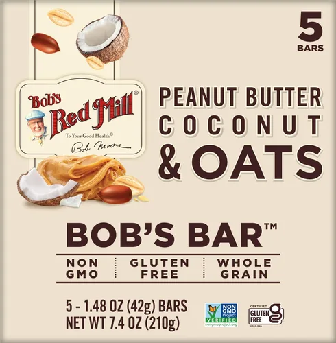 Vista 4 de Bob's Red Mill Snack Bar con mantequilla de maní y coco y avena, 5 barras