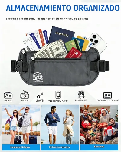 Vista 10 de Money Belt for Travel, Passport Holder, RFID Blocking, Sweat-Proof, Gray Ash Gray