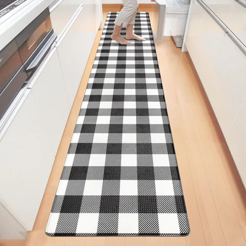 Vista 14 de Tapete Largo de Cocina y Alfombra Tapetes Antifatiga para Piso de Cocina Corredor 17.3''x71'' Negro Rojo Buffalo a Cuadros Corredor Alfombra