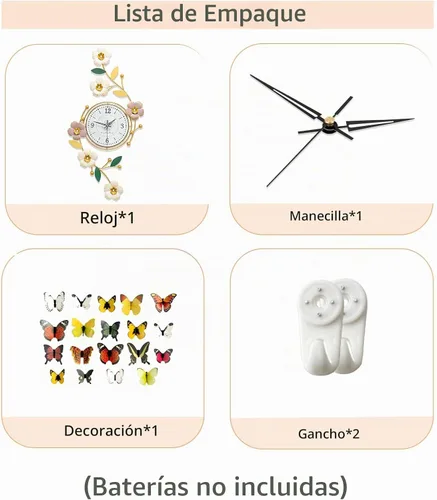 Vista 7 de FLEBLE Reloj de pared grande para decoración de sala de estar, moderno reloj de pared decorativo de flores de metal 3D, silencioso, sin tictac