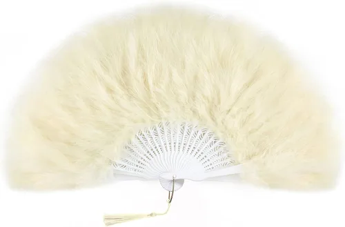 Vista 20 de BABEYOND - Abanico de mano plegable de plumas de marabú de los años 20 Blanco roto