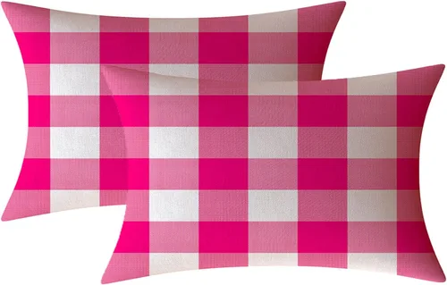 Vista 47 de Fundas de almohada decorativas rústicas de Aqua y blanco a cuadros estilo búfalo para sofá, funda de almohada para granja, decoración