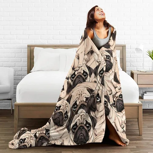Vista 5 de Manta de perro de carlino, suave y acogedora manta de forro polar cálido para sofá cama de 60 x 50 pulgadas