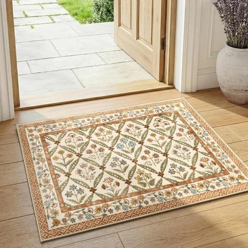 Vista 22 de jinchan Haden - Alfombra de entrada de 2 x 3 pulgadas, diseño floral vintage, lavable, suave, antideslizante, de pelo bajo, para puerta, cocina