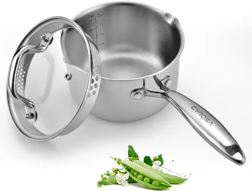 Vista 11 de Olla de vapor de verduras de acero inoxidable, cacerola de 5 cuartos de galón de 9.5 pulgadas con tapa ventilada de vidrio, juego de 3 piezas