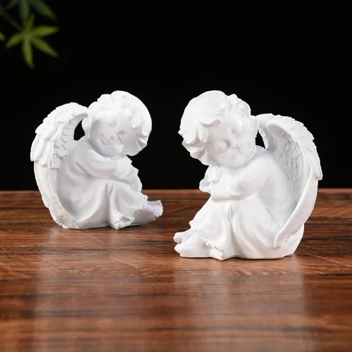 Vista 5 de BRABUD Un par de querubines durmiendo estatua de resina blanco ángulo estatuilla bendiga a las familias decoración del hogar Escultura de querubín