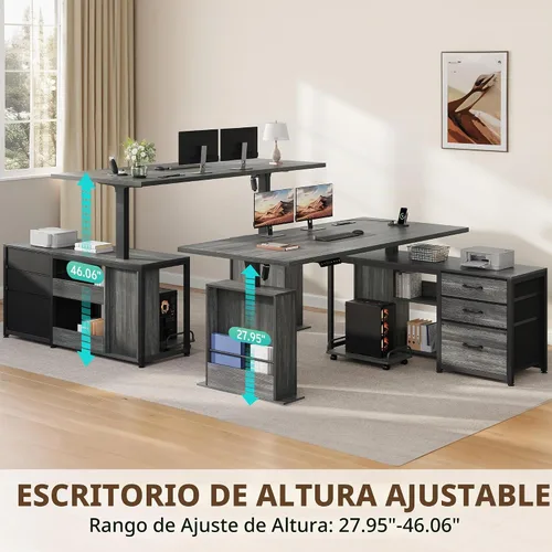 Vista 4 de Escritorio en forma de L de 63" con 3 cajones escritorios Gris