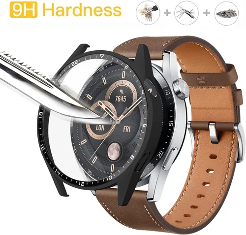 Vista 4 de [Paquete de 2] Funda con protector de pantalla de vidrio templado compatible con Huawei Watch GT3 de 1.812 pulgadas, dureza 9H de 360°, funda