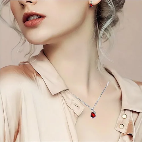 Vista 3 de la luen Collares de piedra natal de lágrima para mujeres y niñas, juego de aretes colgantes de diamantes de imitación ovalados con diamantes