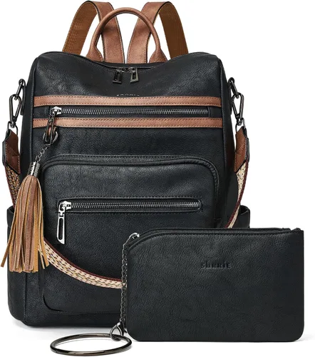 Vista 18 de Mochila de cuero Shrrie para mujer, bolso de diseñador de moda para mujer, mochila de viaje convertible, bolso de hombro con muñequera, Mochilas