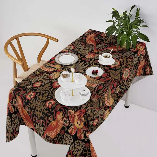 Vista 237 de Mantel Floral Retro de Pájaros, Diseño Original Bohemio William Morris Estampado Cubierta de Mesa para Hogar Picnic Fiesta Comedor Cocina William
