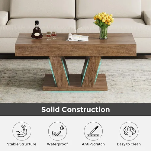 Vista 6 de Mesa de centro de granja con 2 cajones laterales, mesa de té central de madera de 43 pulgadas con almacenamiento oculto, mesa de cóctel rectangular