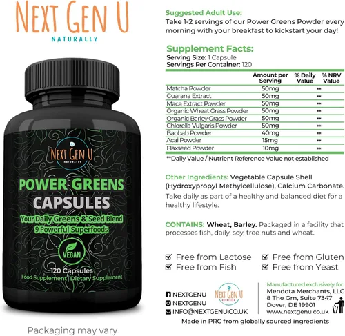 Vista 7 de Super Greens - Apoyo al sistema inmunológico - 500 mg 120 cápsulas veganas - Superalimentos para refuerzo diario - Mezcla cetogénica saludable
