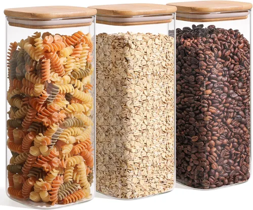 Vista 19 de ComSaf Recipientes de almacenamiento de alimentos con tapas herméticas, juego de 6, recipiente de vidrio transparente con tapa de sellado