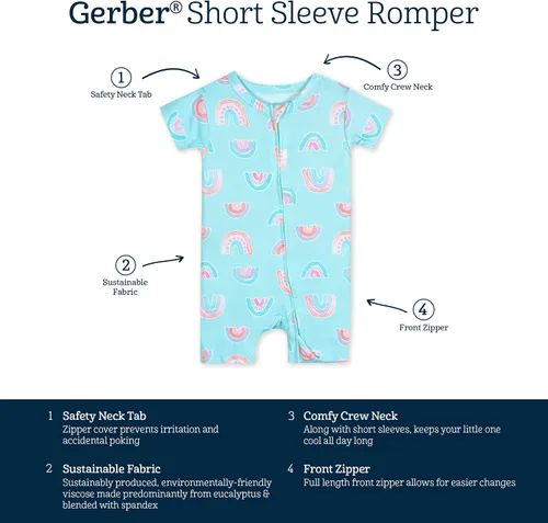 Vista 6 de Gerber Mameluco unisex de manga corta suave para bebé con viscosa hecho de eucalipto