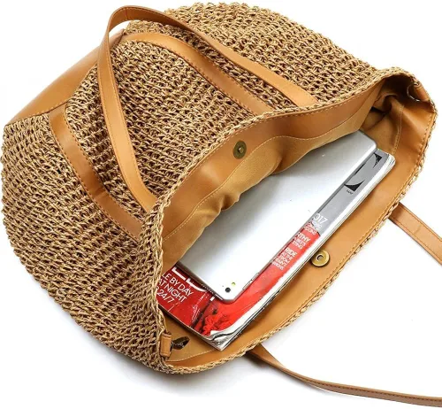 Vista 5 de Gets Bolsa de playa hecha a mano para mujer bolsa de paja tejida a mano natural de verano