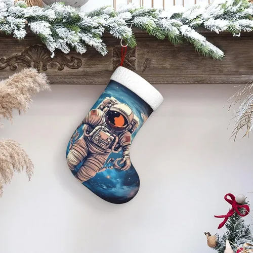 Vista 7 de Astronauta Planet Print Christmas Stockings with Plush Cuff Fireplace Hanging Xmas Stocking Christmas Decorations for Family Holiday Xmas Party New