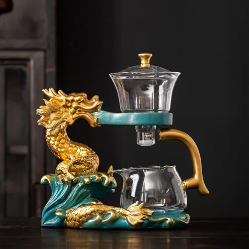 Vista 12 de Zurucily Juego de tetera de cristal Kungfu con infusor Juego de té semiautomático (naranja pájaro)