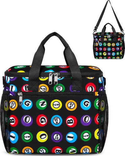 Vista 8 de Bolsa de bingo para Daubers Dabbers Dotters Bolsa de mano con bolsillos para suministros de bingo (negro)