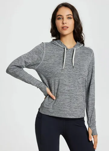 Vista 6 de BALEAF Sudaderas con capucha para correr para mujer, camisetas deportivas ligeras con agujeros para el pulgar