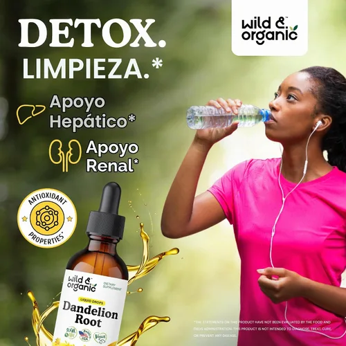 Vista 2 de Suplemento de raíz de diente de león salvaje y orgánico - Soporte de desintoxicación hepática - 2 oz