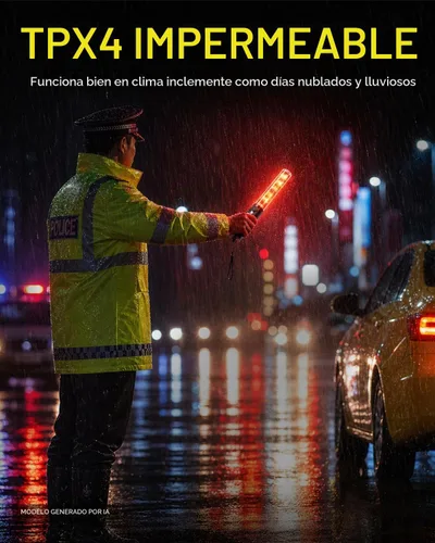 Vista 4 de Varita de Tráfico Recargable de 10 Pulgadas, Bastón de Control de Tráfico Rojo con LED Blanco en la Parte Superior, Varita de Marshalling Aéreo