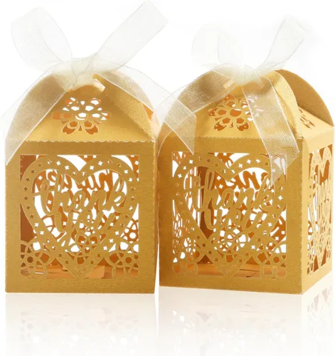 Vista 6 de COTOPHER Cajas cortadas con láser, 60 cajas de regalo de agradecimiento, cajas de regalo de boda, cajas de dulces de encaje para bodas, despedidas