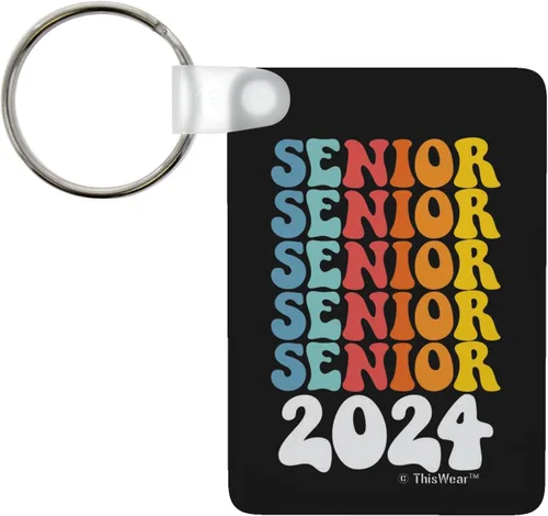 Vista 3 de ThisWear Senior 2024 70's Retro Style Aluminio Rectángulo u Oval Llavero