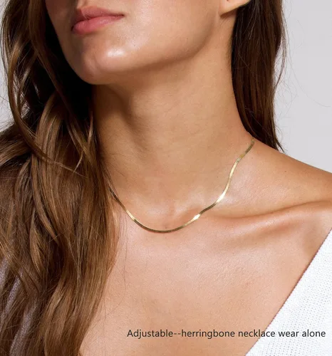 Vista 8 de NECOCY Collar de espiga para mujer, chapado en oro de 14 quilates, collares de oro en capas, delicado collar de espiga de oro grueso, delgado