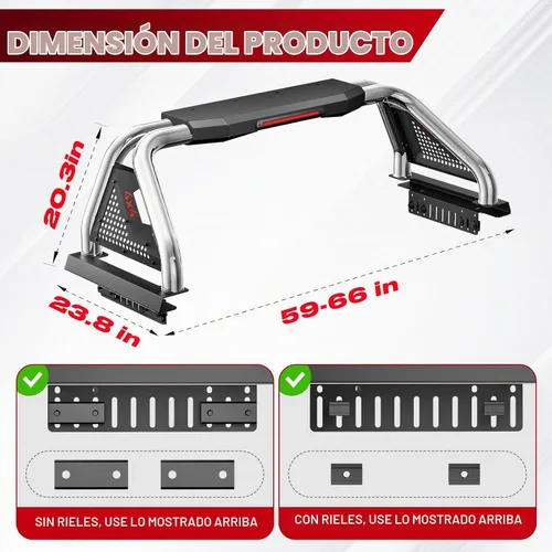 Vista 8 de SYHVU Barra de Rollo Deportiva Ajustable Universal para Cama de Camión, Barras de Rollo de Acero Inoxidable Compatibles con Dodge Ram