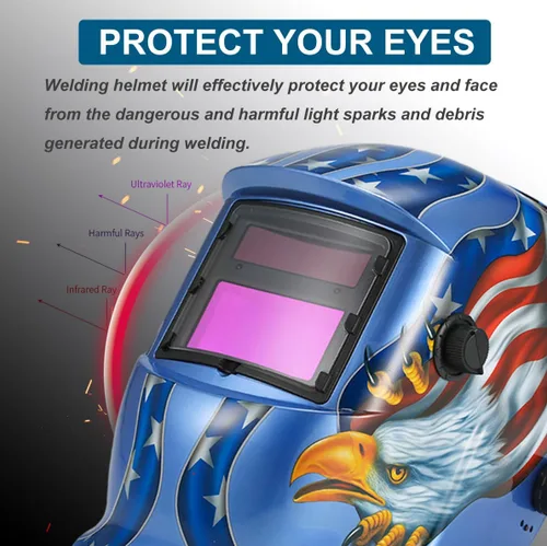 Vista 4 de Casco de soldadura con oscurecimiento automático solar, máscara de molienda de arco Tig Mig con función de prueba y función de alarma de batería