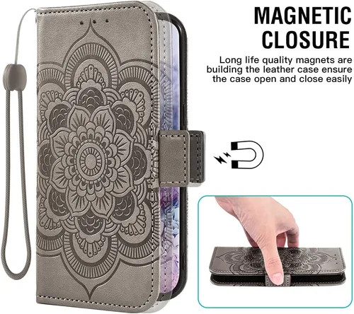 Vista 5 de Funda compatible con iPhone 13 Mini de 5.4 pulgadas y protector de pantalla de vidrio templado, funda con tapa para tarjetero, fundas para teléfono