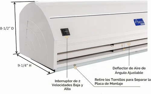 Vista 3 de Cortina de aire Awoco; 900 CFM; para uso comercial en interiores sobre puertas; con interruptor; resistente; 36 pulgadas, Blanco, 36" 120VAC, UL