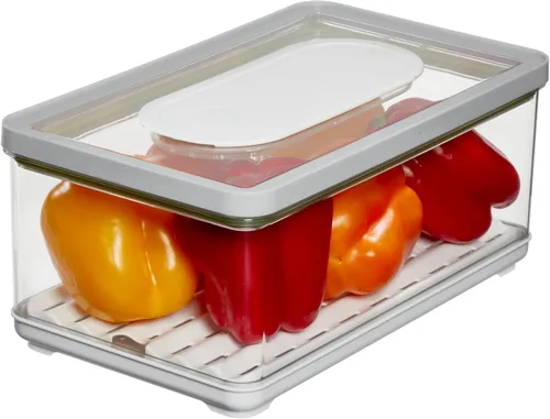 Vista 5 de iDesign - Papelera pequeña para nevera con bandeja de drenaje extraíble y tapa, color gris Removable Drainage Tray