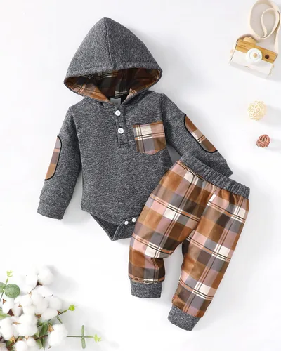 Vista 2 de Renotemy Ropa de bebé recién nacido, trajes para bebé, con capucha, mameluco para otoño e invierno, 0, 3, 6, 9, 12, 18 meses, ropa de bebé para niño