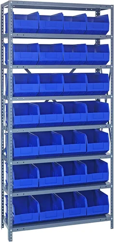 Vista 5 de Quantum QSBU-245BK Heavy Duty Shelving Unit with (7) Shelves and (24) QUS245 Black Bins for Garage Warehouse Storage Distribution 400 lb Load
