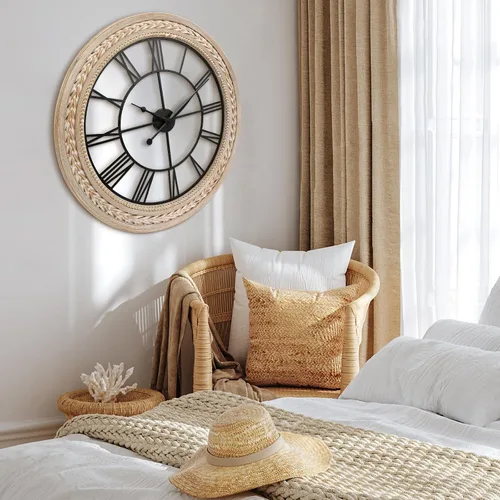 Vista 4 de RiteSune Reloj de pared de 30 pulgadas de decoración, relojes de pared de granja que funcionan con pilas, silenciosos, relojes grandes de bambú