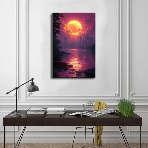 Vista 3 de Retrofuturism Neon Grid Wall Decor – Trippy Synthwave Art Print for Gen Z & Y2K Style Room Poster Canvas Artwork Prints Rustic Farmhouse Decorations