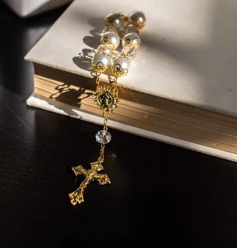 Vista 5 de MTT Pulsera de rosario con cruz para la primera comunión, recuerdos de fiesta de bautismo, recuerdos de boda, recuerdos de quinceañera, recuerdo
