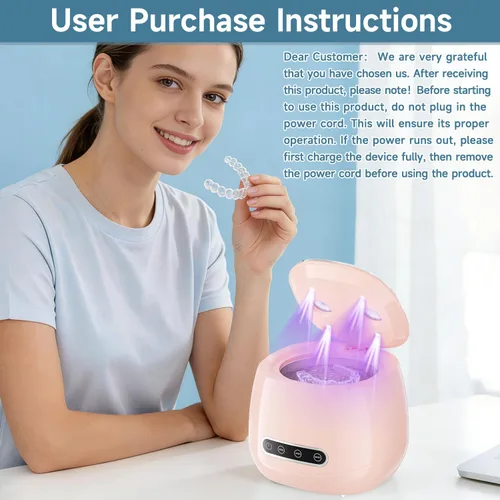 Vista 7 de Limpiador ultrasónico de retención ultrasónico de 48 kHz, limpiador ultrasónico dental, máquina de limpieza dental para dentadura con temporizador