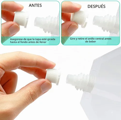 Vista 4 de 20 frascos de licor para crucero, bolsas reutilizables para viajes, botellas de plástico con embudo (8 onzas)