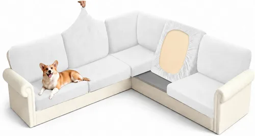 Vista 18 de Arfntevss - Fundas para sofá modular en forma de L de 5 asientos, fundas elásticas ajustadas para cojín de sofá de esquina para perros, protector