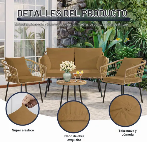Vista 3 de 8 fundas de cojín para patio, fundas de cojín elásticas para .Camel