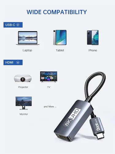 Vista 7 de Adaptador USB C a HDMI 8K 60Hz, convertidor compatible con Thunderbolt 3/4 Convertidor tipo C a HDMI 4K a 120Hz compatible con MacBook Pro