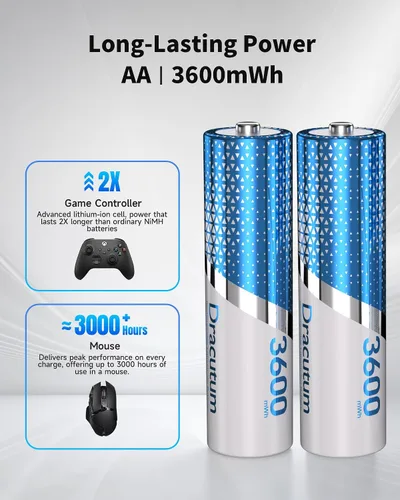 Vista 3 de Paquete de 8 baterías AA recargables de 1,5 V de litio de 3600 mWh