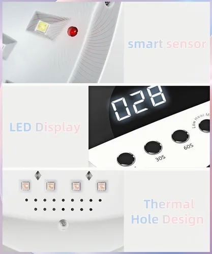 Vista 6 de Lámpara de uñas LED UV con 72 cuentas, lámparas de curado de uñas de 320 W para esmalte de gel con sensor automático/4 ajustes de temporizador