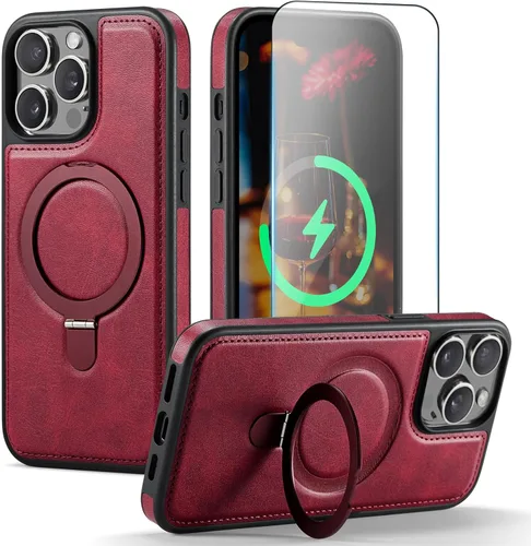 Vista 20 de Funda para iPhone 13 con soporte compatible con Magsafe, color negro Magnetic Kickstand, with Tempered Glass Screen Protector, Durable PU Leather
