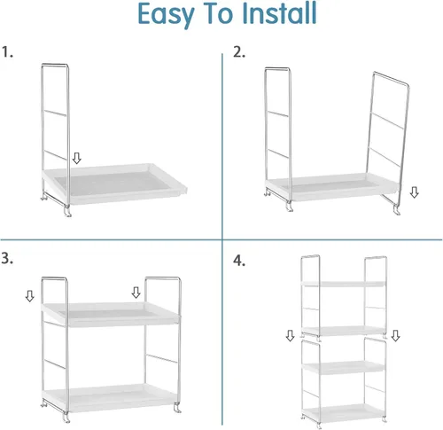 Vista 5 de Estante de especias de cocina de 2 niveles, organizador de encimera de baño, bandeja de tocador, almacenamiento de cosméticos y maquillaje, estante