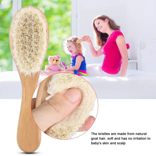 Vista 4 de Cepillo de pelo de bebé, peine de madera suave para el masaje de la cabeza del recién nacido y el aseo